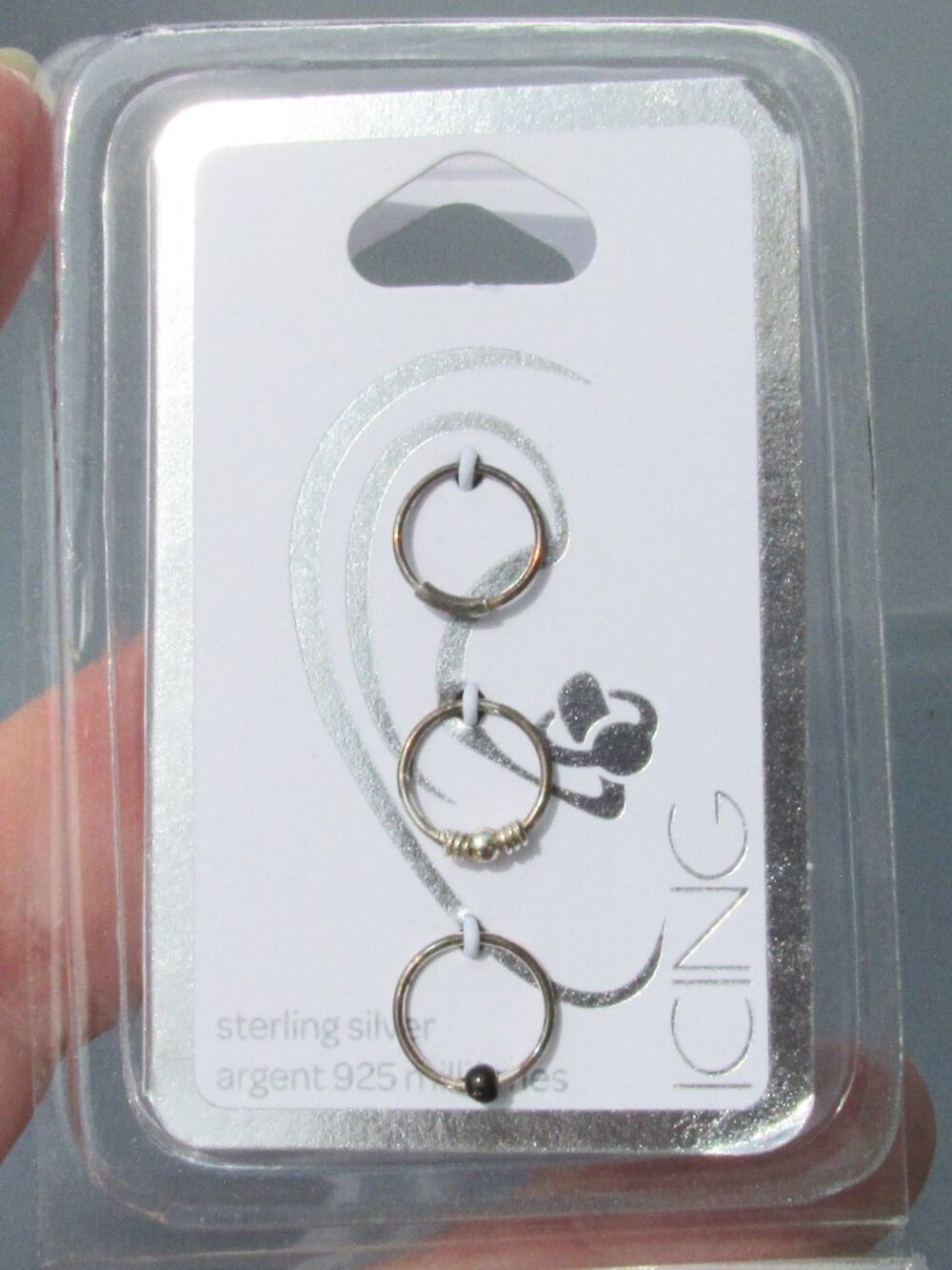 New ICING Brand Sterling Silver Small Hoop Nose Brow Unisex Earrings